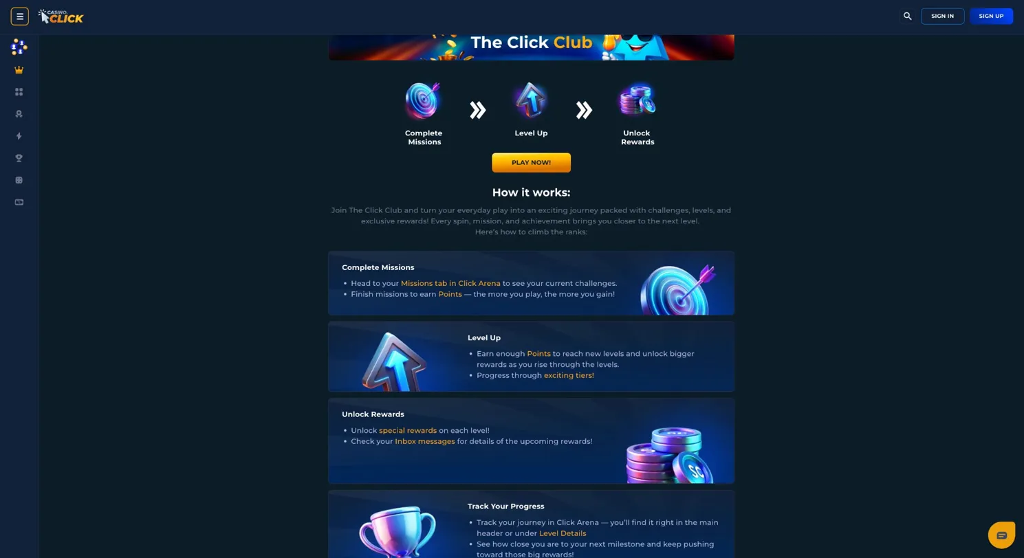 Casino Click West Virginia Click Club — missions levels and rewards for West Virginia social casino players